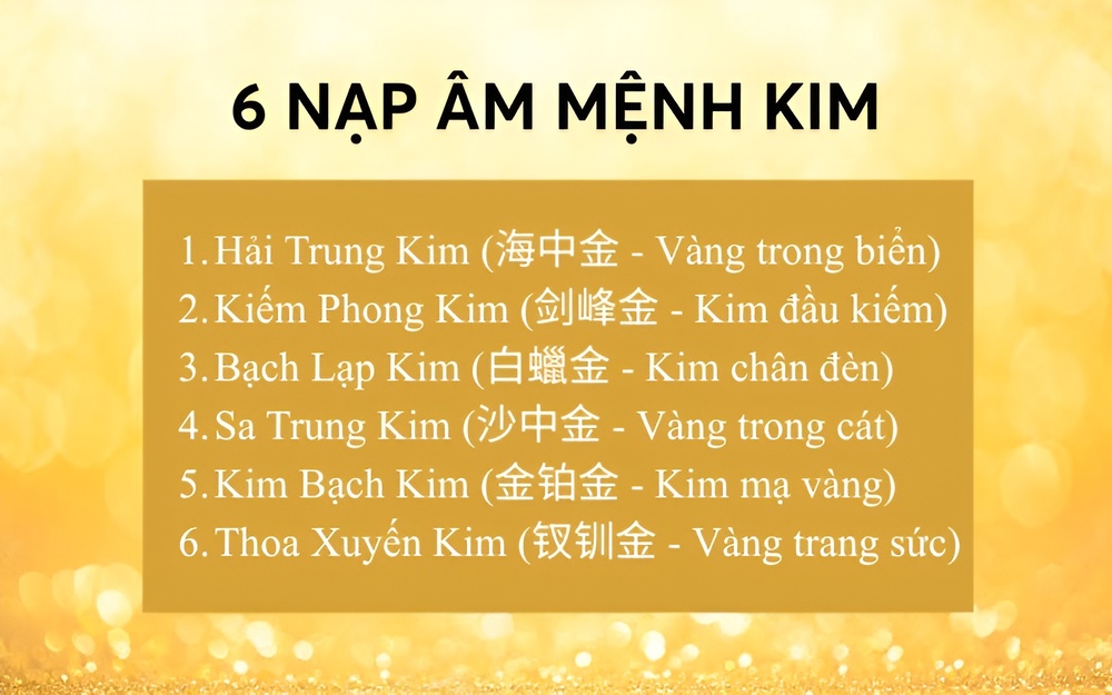 Mệnh Kim là gì? Xem Tử vi và phong thủy người mệnh Kim 3 Các mệnh Kim, các loại mệnh Kim, ý nghĩa nạp âm của mệnh Kim