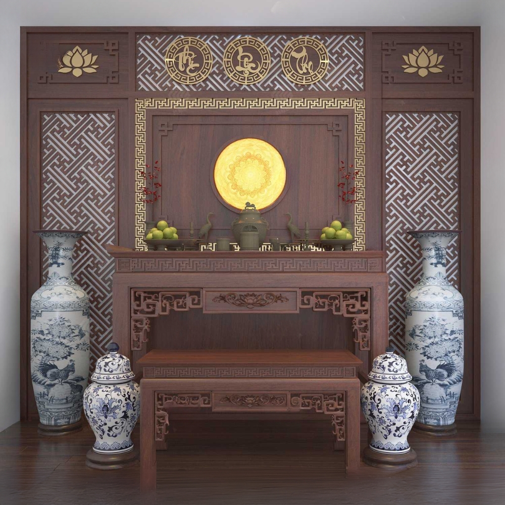 Các mẫu bàn thờ gia tiên đơn giản đẹp 1 tầng, 2 cấp, 3 cấp 13 Mẫu bàn thờ gia tiên 2 tầng số 3