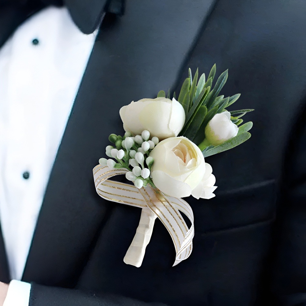 25+ Mẫu hoa cài áo chú rể đẹp, hoa cài áo đám cưới hai họ 19 Hoa nhựa cài áo chú rể