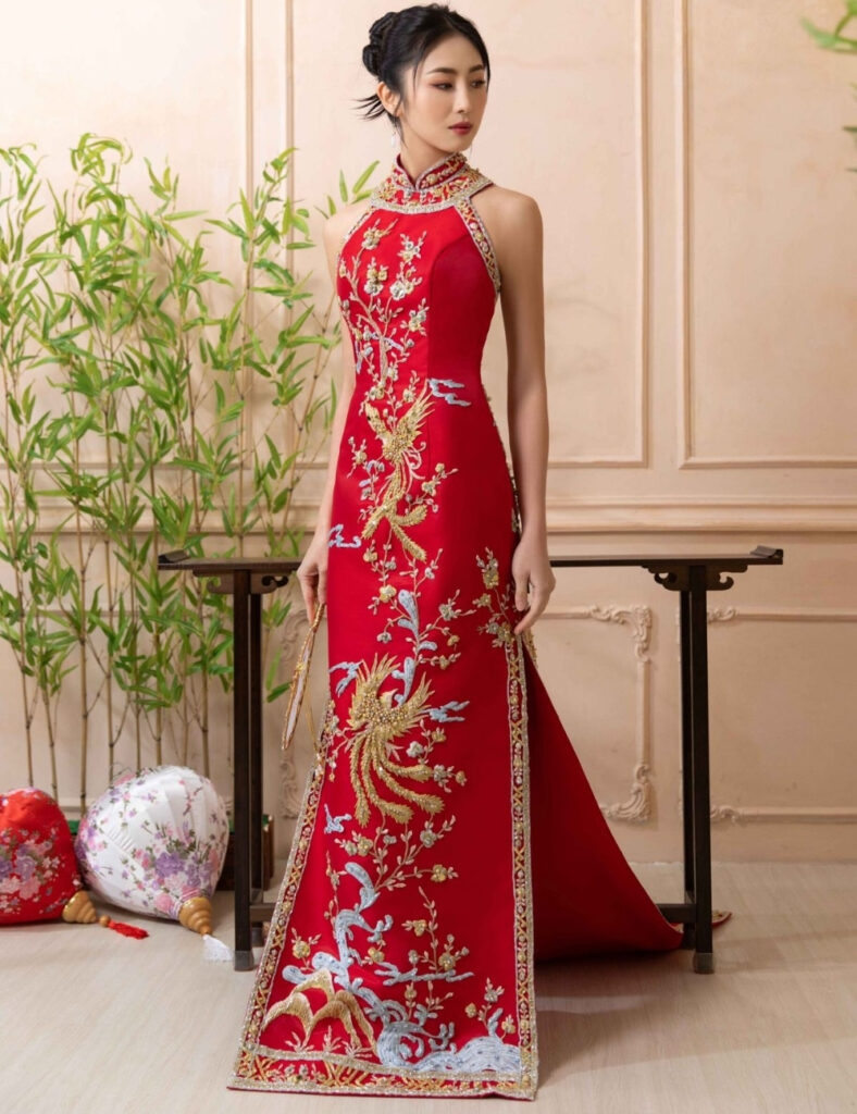 10+ Kiểu sườn xám cô dâu đẹp, sang trọng, xu hướng mới nhất 10 Sườn xám kiểu cổ thuyền cô dâu