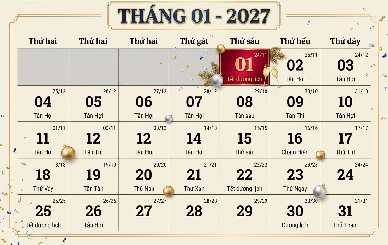 🕚Còn bao nhiêu ngày nữa đến Tết Nguyên Đán 2027? Đếm ngược Tết 2027 3 Lịch tết dương lịch năm 2027