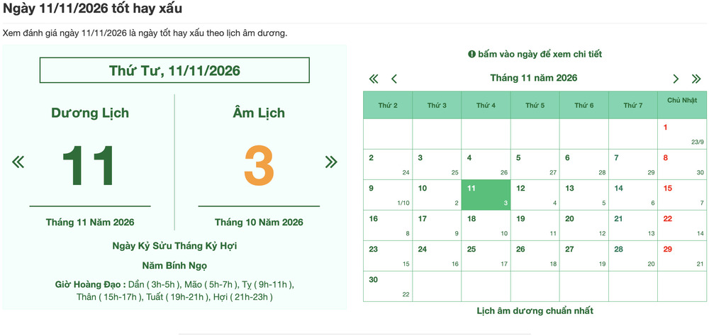 Ngày 11/11 là ngày gì? Ngày 11/11/2026 là ngày tốt hay xấu? 4 Ngày 11 tháng 11 là thứ mấy? Ngày 11/11/2026 là ngày thứ mấy?