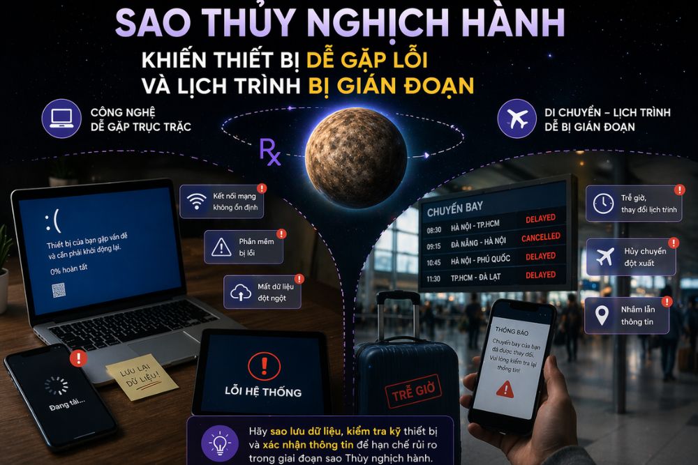 Sao Thủy nghịch hành là gì? Lịch 2026 và những điều cần biết 6 Sao Thủy nghịch hành khiến thiết bị dễ gặp lỗi và lịch trình bị gián đoạn