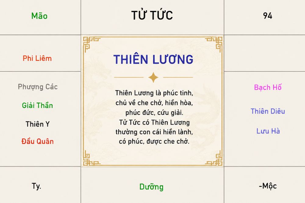 Cung Tử Tức là gì? Giải mã đường con cái và hậu vận trong tử vi 10 Thiên Lương tại cung Tử Tức chủ về con cái hiếu thảo, trưởng thành sớm và có trách nhiệm.