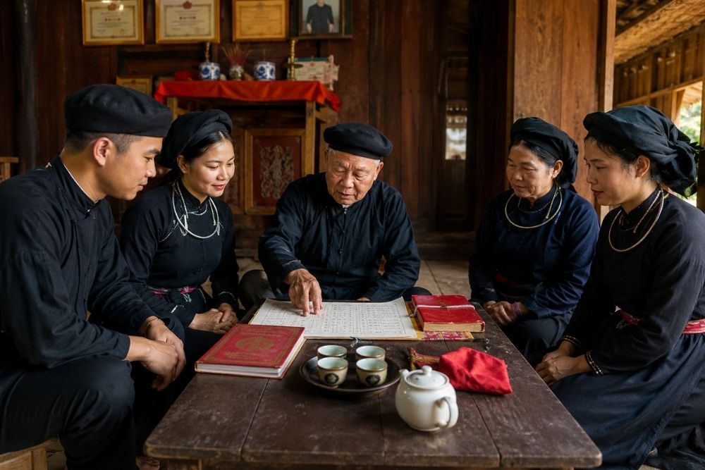 Phong tục cưới hỏi của người Tày: Nghi lễ và nét đẹp văn hóa 6 Người lớn tuổi xem tuổi cho đôi trẻ trước khi tiến hành hôn nhân