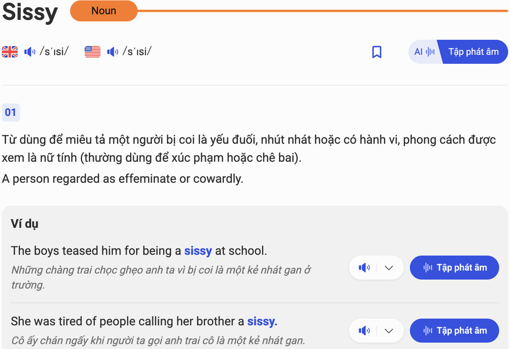 Sissy là gì? Sự khác biệt giữa "Sissy" và Femboy" là gì? 6 Cách sử dụng từ “Sissy” trong tiếng anh